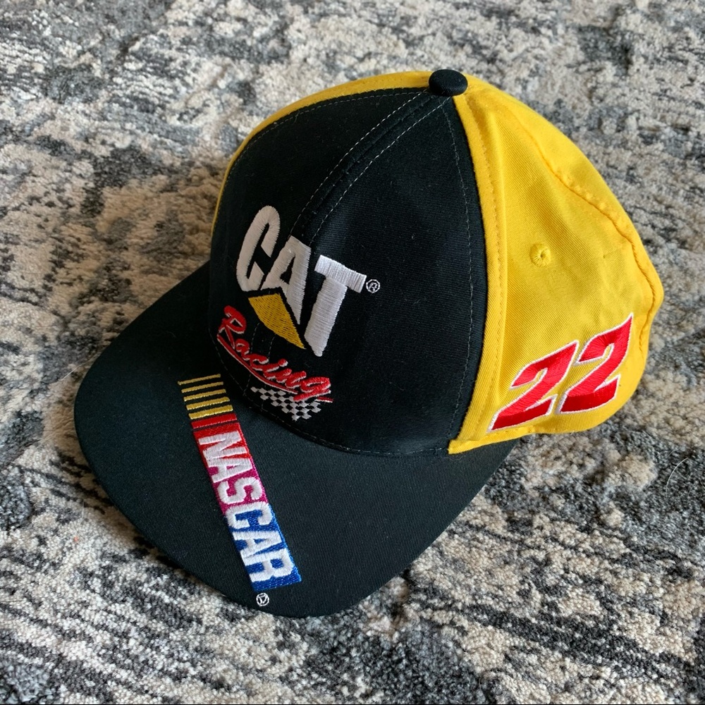 Cat Racing Nascar #22 Bill Davis Yellow Black Snapback Cap w Logos.
